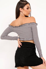White Black Nude Stripe Hem Top - Forever-Crop Tops