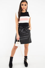 White Black Pink Stripe Ruffle Rib Knit Top - Elyne-Tops