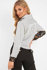 White Black Pinstripe Chain Print Insert Shirt - Georgena-Shirts