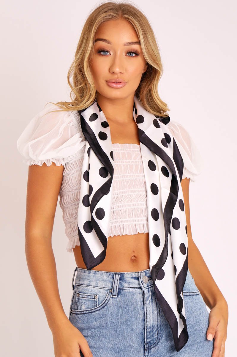 White Black Polka Dot Scarf - Etty-Scarf