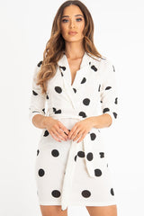 White Black Polka Dot Wrap Front Midi Dress - Daisy-Dresses