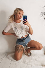 White Black Rose Heart Print T-Shirt - Jacy-T-shirt