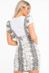 White Black Snake Print Ruffle Pinafore Dress - Jeniveve-Dresses