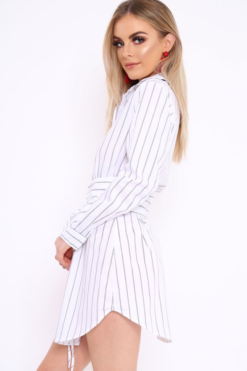 White Black Stripe Corset Shirt Dress - Korrin-Dresses