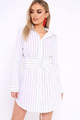 White Black Stripe Corset Shirt Dress - Korrin-Dresses