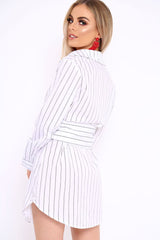 White Black Stripe Corset Shirt Dress - Korrin-Dresses