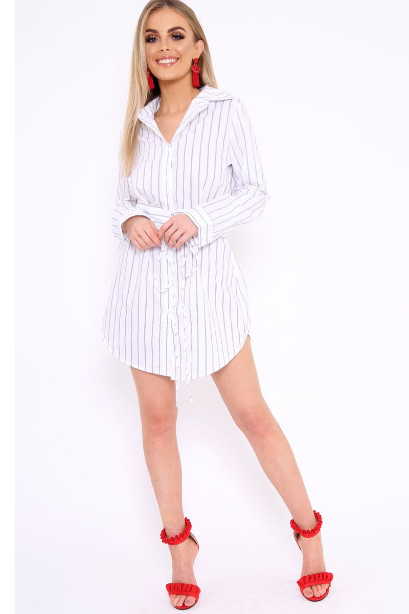 White Black Stripe Corset Shirt Dress - Korrin-Dresses