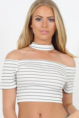 White & Black Striper Chocker Crop Top - Kassidy-Tops