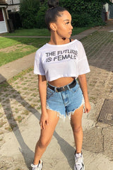 White Black The Future Is Female Cropped Slogan T Shirt - Corah-Crop Tops
