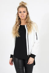 White Black Zip Bomber Jacket - Minah-Jackets