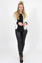 White Black Zip Bomber Jacket - Minah-Jackets