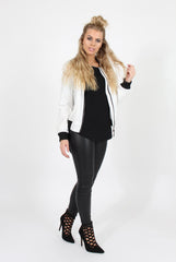 White Black Zip Bomber Jacket - Minah-Jackets