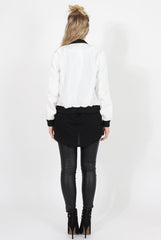 White Black Zip Bomber Jacket - Minah-Jackets