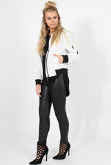 White Black Zip Bomber Jacket - Minah-Jackets