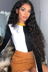 White Black and Mustard Contrast Long Sleeved Bodysuit - Lareen-Bodysuits