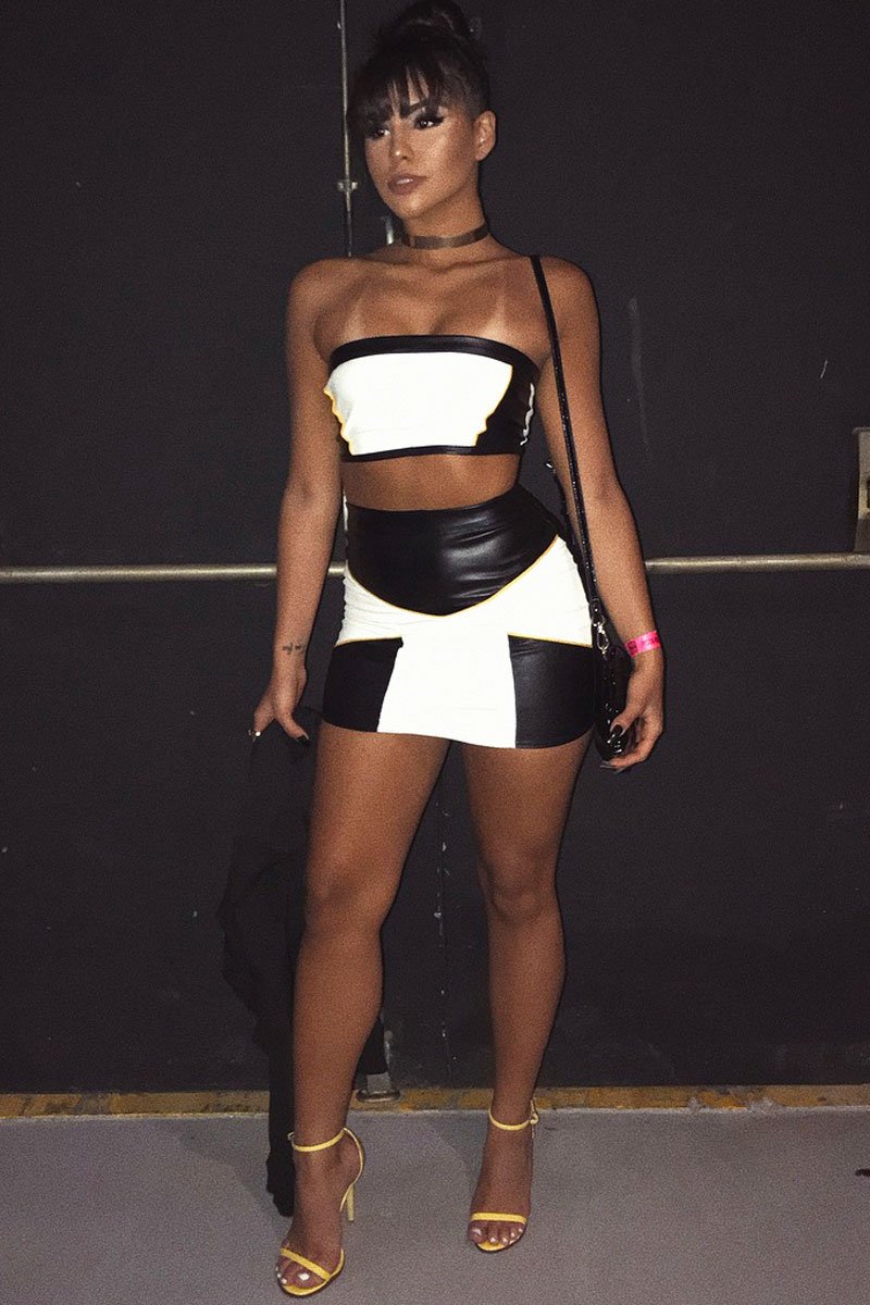 White Black and Mustard PU Co-ord Set - Skye-Co-ords