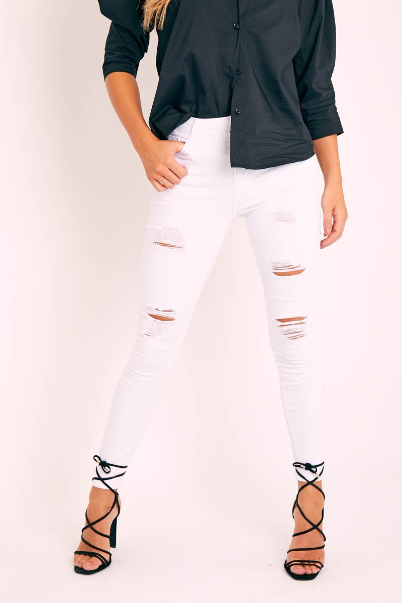 White Bleached Ripped Skinny Jeans - Blair-Jeans