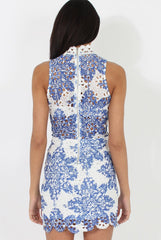 White & Blue Crochet V Front Dress - Dacia-Dresses