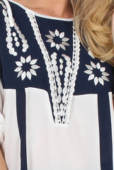 White & Blue Embroidered Top - Heather-Tops