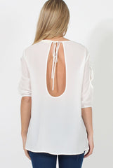 White & Blue Embroidered Top - Heather-Tops