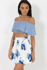 White & Blue High Waisted Skater Skirt - Elisha-Skirts