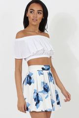 White & Blue High Waisted Skater Skirt - Elisha-Skirts