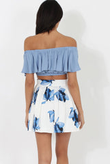 White & Blue High Waisted Skater Skirt - Elisha-Skirts