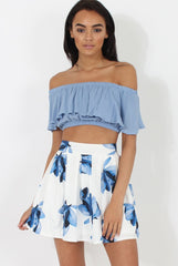 White & Blue High Waisted Skater Skirt - Elisha-Skirts