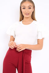 White Bodysuit Frill Arms - Janeva-Bodysuits