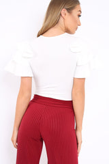 White Bodysuit Frill Arms - Janeva-Bodysuits