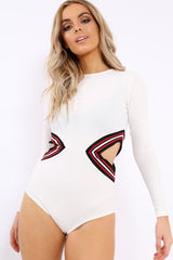 White Bodysuit with Cut Out Middle - Kelsa-Bodysuits