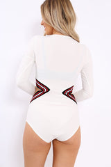 White Bodysuit with Cut Out Middle - Kelsa-Bodysuits