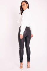 White Bow Front Ruched Hem Shirt - Hanley-Shirts