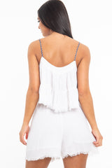 White Braided Strap Detail Tiered Top - Charlize-Tops