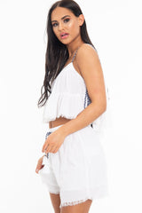 White Braided Strap Detail Tiered Top - Charlize-Tops