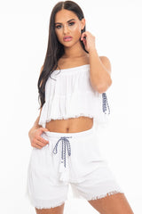 White Braided Strap Detail Tiered Top - Charlize-Tops