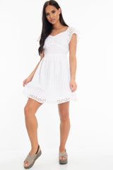 White Broderie Off Shoulder Skater Mini Dress - Lyssa-Dresses