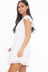 White Broderie Off Shoulder Skater Mini Dress - Lyssa-Dresses