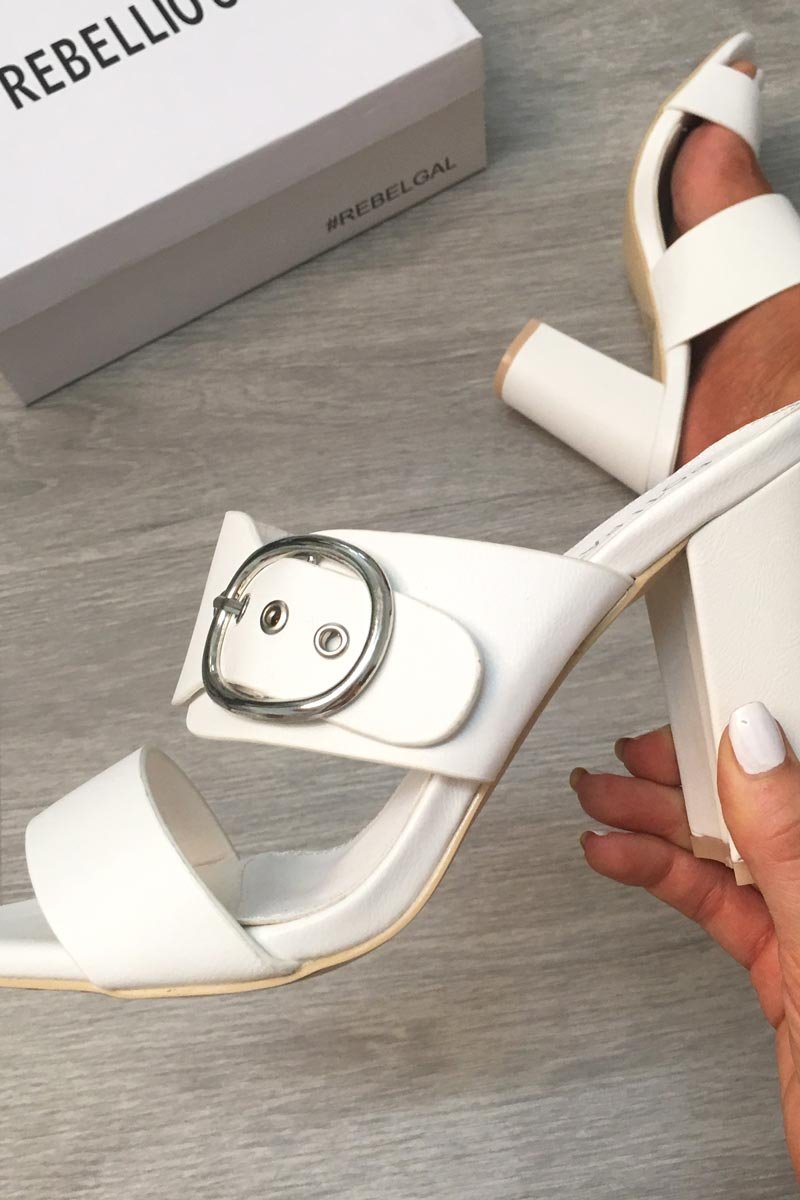 White Buckle Strap Mules - Lilo-Heels