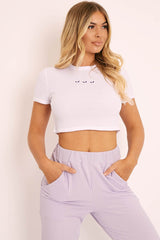 White Butterfly Ribbed Cropped T-shirt - Flissy-T-shirt