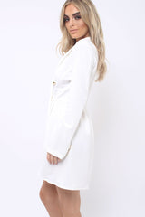 White Button Detail Blazer Dress - Kayleigh-Dresses