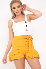 White Button Detail Crop Top - Amory-Crop Tops