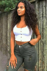 White Button Front Crop Top -Teia-Tops