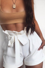 White Button Front High Waist Shorts - Franca-Shorts