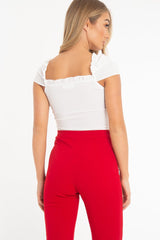 White Button Front Ruffle Top - Franceska-Tops