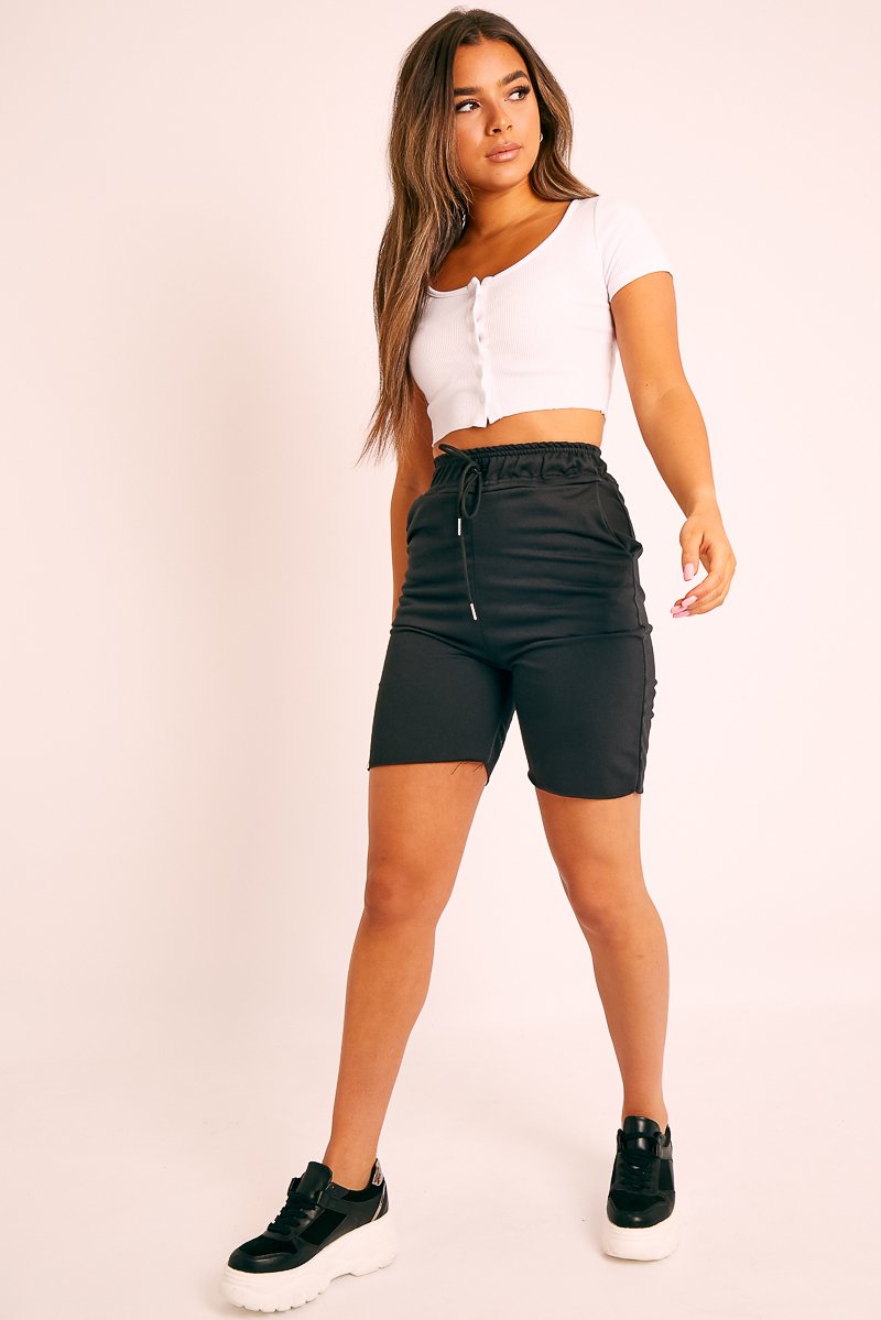 White Button Front Scoop Neck Crop Top - Khiya-Crop Tops