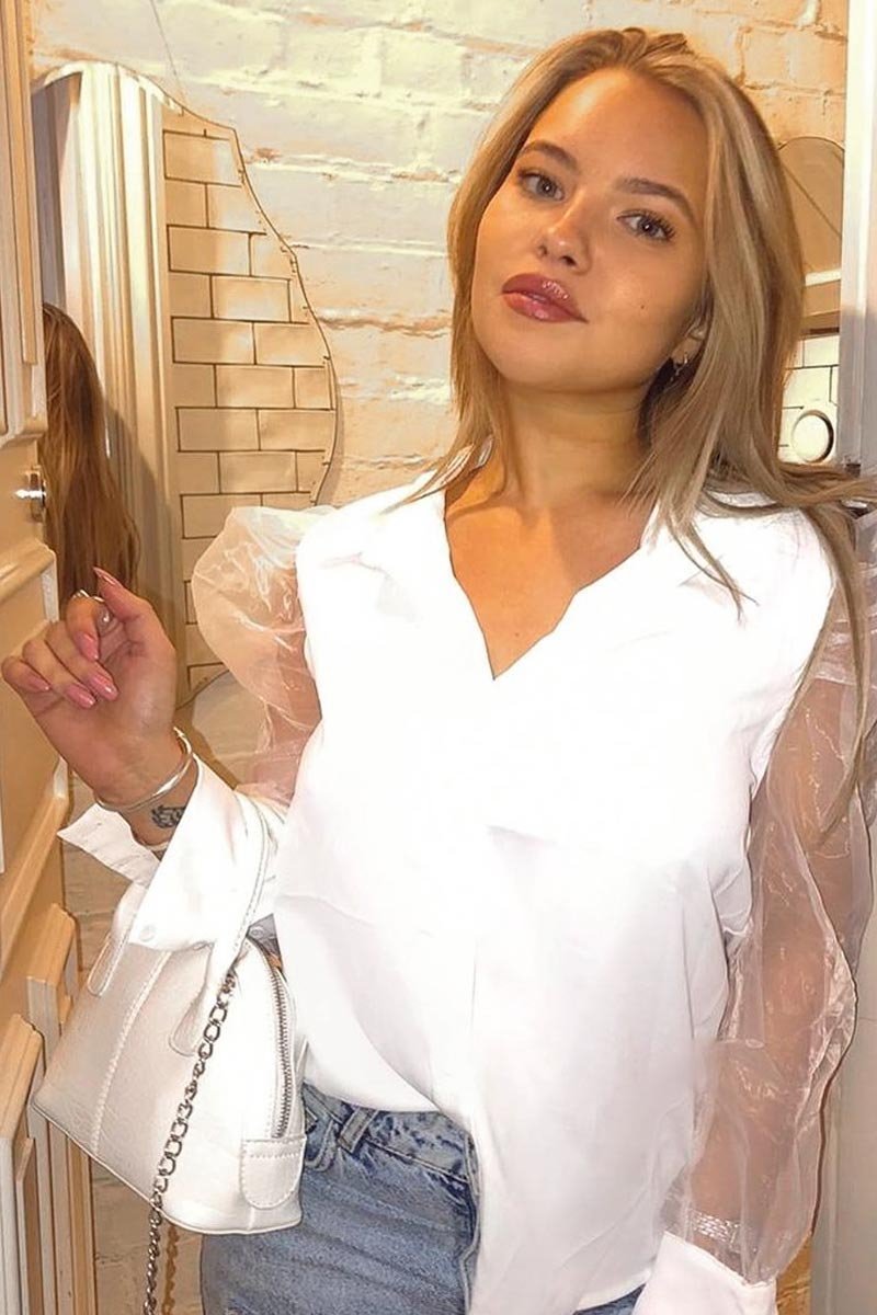 White Button Front Sheer Long Sleeve Shirt - Fay-Shirts