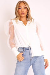 White Button Front Sheer Long Sleeve Shirt - Fay-Shirts
