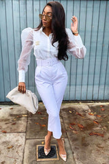 White Button Front Sheer Long Sleeve Shirt - Fay-Shirts