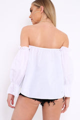 White Button Up Bardot Crop Top - LuLu-Crop Tops